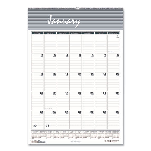 Bar Harbor Recycled Wirebound Monthly Wall Calendar, 22 x 31.25, White/Blue/Gray Sheets, 12-Month (Jan-Dec): 2023-(HOD334)