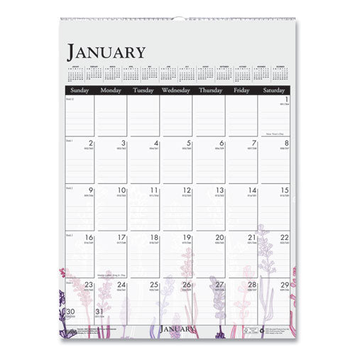 Recycled Wild Flower Wall Calendar, Wild Flowers Artwork, 12 x 16.5, White/Multicolor Sheets, 12-Month (Jan to Dec): 2023-(HOD3462)