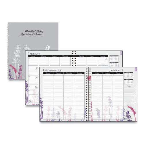 Recycled Wild Flower Weekly/Monthly Planner, Wild Flowers Artwork, 9 x 7, Gray/White/Purple Cover, 12-Month (Jan-Dec): 2023-(HOD295674)