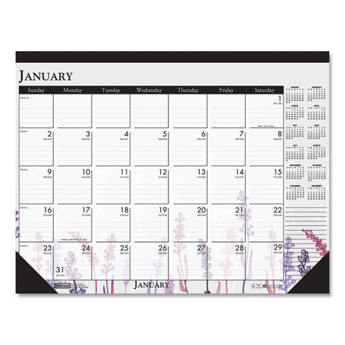 Recycled Desk Pad Calendar, Wild Flowers Artwork, 22 x 17, White Sheets, Black Binding/Corners,12-Month (Jan-Dec): 2023-(HOD197)