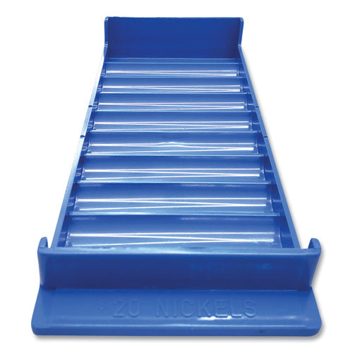 Stackable Plastic Coin Tray, 10 Compartments, Stackable, 3.75 x 10.5 x 1.5, Blue, 2/Pack-(CNK560561)