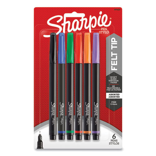 Water-Resistant Ink Porous Point Pen, Stick, Fine 0.4 mm, Assorted Ink and Barrel Colors, 6/Pack-(SAN1976527)