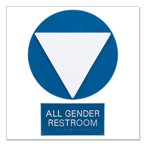 Gender Neutral ADA Signs, CA Combo Pack, 12" dia: Triangle/Circle, 8 x 4: All Gender Restroom, Blue/White-(AVTADV97081)
