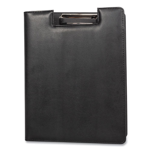 Faux-Leather Padfolio, Notched Front Cover with Clipboard Fastener, 9 x 12 Pad, 9.75 x 12.5, Black-(BND5041BSBLACK)