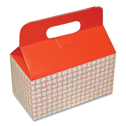 Take-Out Barn One-Piece Paperboard Food Box, Basket-Weave Plaid Theme, 9.5 x 5 x 5, Red/White, Paper, 125/Carton-(DXEH1RP)