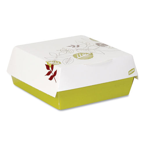 Paperboard Clamshell Sandwich Box, Pathways Theme, 5.5 x 5.5 x 1.38, White/Green/Maroon, Paper, 200/Carton-(DXE4021PATH)