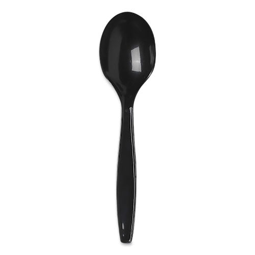 Individually Wrapped Heavyweight Soup Spoons, Polypropylene, Black, 1,000/Carton-(DXEPSH53C)