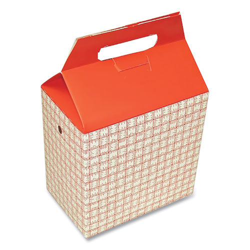 Take-Out Barn One-Piece Paperboard Food Box, Basket-Weave Plaid Theme, 8 x 5 x 8, Red/White, Paper, 125/Carton-(DXEH2RP)