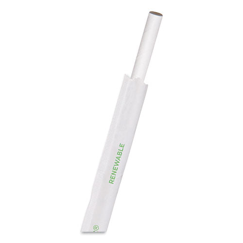 Jumbo Wrapped Paper Straw, 7.75", 8 mm Diameter, White, 2,400/Carton-(ECOEPSTP78WHT)