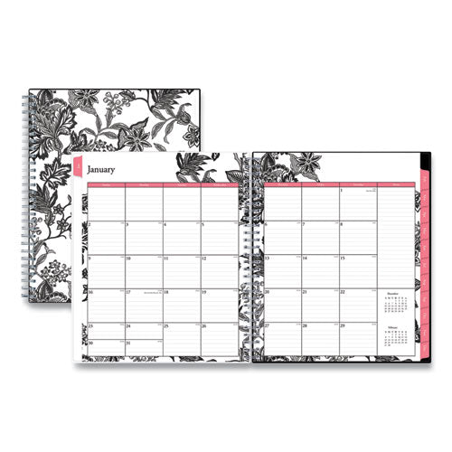 Analeis Monthly Planner, Analeis Floral Artwork, 10 x 8, White/Black/Coral Cover, 12-Month (Jan to Dec): 2023-(BLS100004)