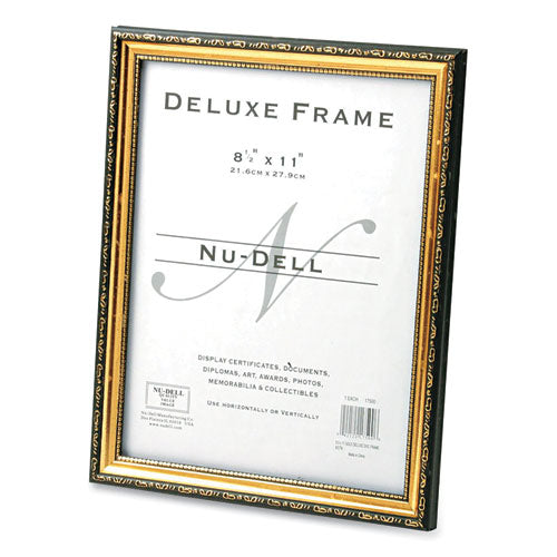 Deluxe Document and Photo Frame, Molded Styrene/Plastic, 8.5 x 11 Insert, Gold/Black-(NUD17500)