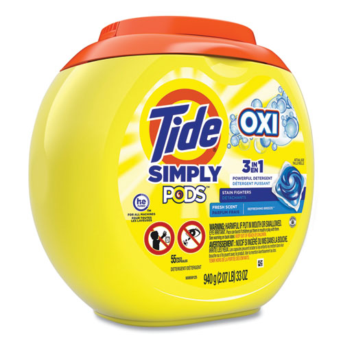 Simply PODS Plus Oxi Laundry Detergent, Fresh Scent, 55/Tub-(PGC60601)