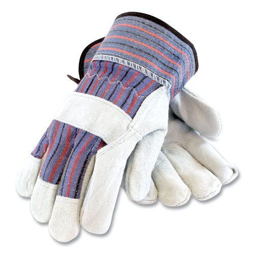 Shoulder Split Cowhide Leather Palm Gloves, B/C Grade, Medium, Blue/Gray, 12 Pairs-(PID847532M)