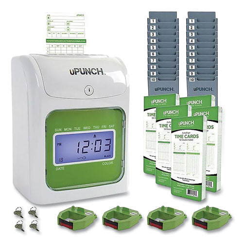 UB1000 Electronic Non-Calculating Time Clock Bundle, LCD Display, Beige/Green-(PPZUB1000)