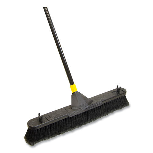 Bulldozer Smooth Surface Pushbroom with Scraper Block, 24 x 60, Powder Coated Handle, Tampico Bristles, Black/Yellow-(QCK633)