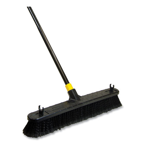 Bulldozer Smooth Surface Pushbroom, Split-Tip Horse-Hair Bristles, 24 x 60, Steel Handle, Black/Yellow-(QCK520)