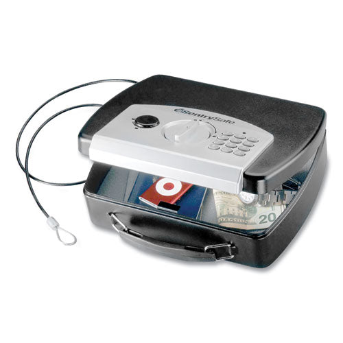 P008E Portable Electronic Security Safe, 0.08 cu ft, 10 x 7.9 x 2.9, Black/Silver-(SENP008E)