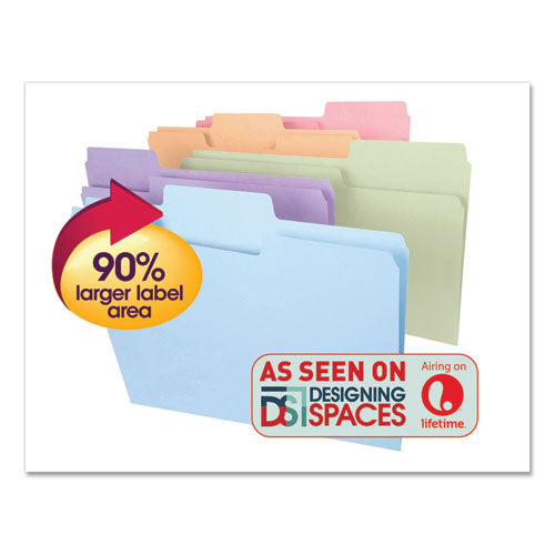 SuperTab Colored File Folders, 1/3-Cut Tabs: Assorted, Legal Size, 0.75" Expansion, 11-pt Stock, Pastel Assortment, 100/Box-(SMD11962)