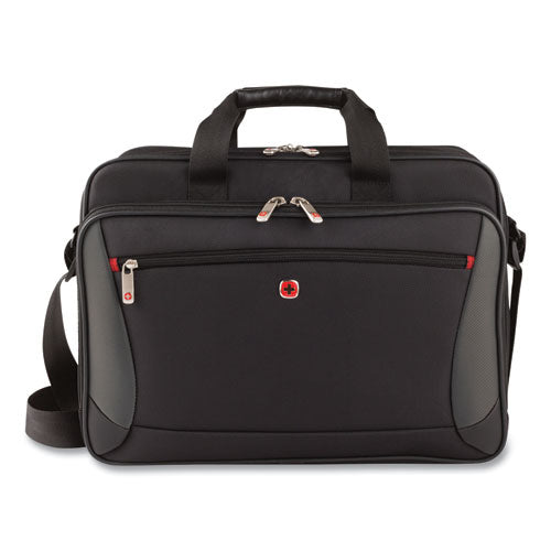 SwissGear Mainframe Laptop Briefcase, Fits Devices Up to 16", Polyester, 15.75 x 6 x 12, Black/Gray-(SWA64038010)