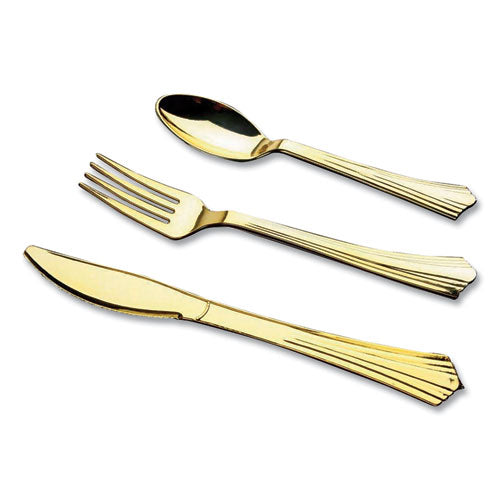 Gourmet Gold Assorted Plastic Cutlery, Mediumweight, 20 Forks, 15 Knives, 15 Spoons/Pack-(TBL8305AGO)