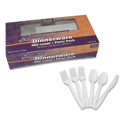 Medium Heavyweight Party Pack, Medium Heavyweight Forks, Knives, Spoons, White, 360/Pack-(BSQ1065008)