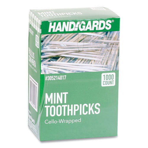 Individually Wrapped Round Wood Mint Toothpicks, 4", Natural, 1,000/Box, 12 Boxes/Carton-(HDG426605)