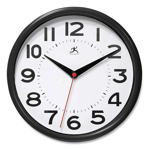 Metro Wall Clock, 9" Diameter, Black Case, 1 AA (sold separately)-(IFM14220BK3364)