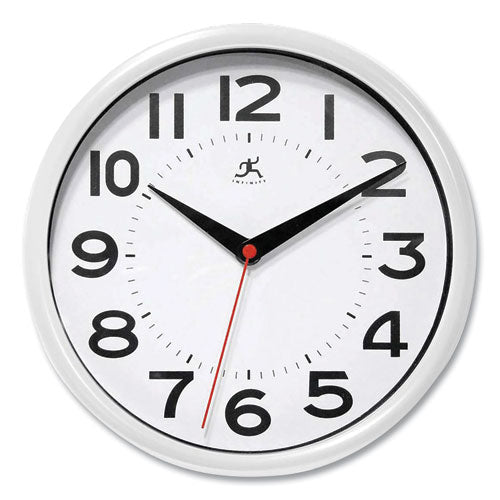 Metro Wall Clock, 9" Diameter, White Case, 1 AA (sold separately)-(IFM14220WH3364)