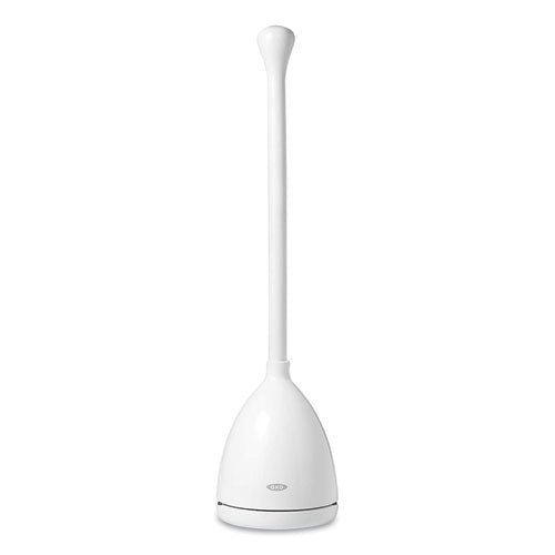 Good Grips Toilet Plunger and Canister, 24" Plastic Handle, 6" dia, White-(OXO12241700)