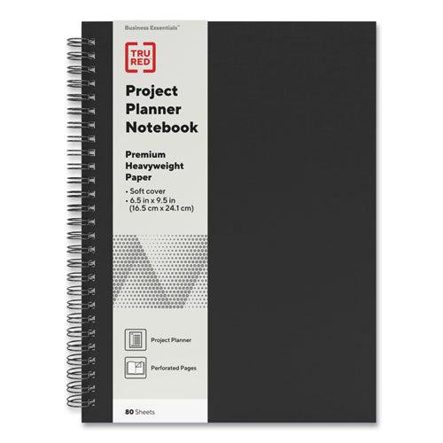 Wirebound Soft-Cover Project-Planning Notebook, 1-Subject, Project-Management Format, Black Cover, (80) 9.5 x 6.5 Sheets-(TUD24377281)