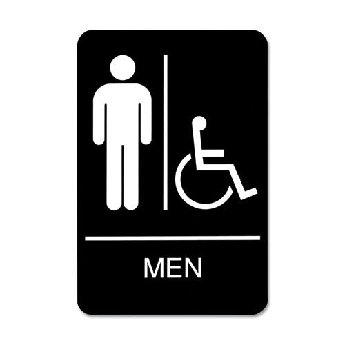 ADA Sign, Men/Wheelchair Accessible Tactile Symbol, Plastic, 6 x 9, Black/White-(USS9003)