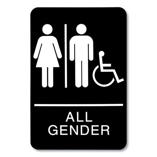 ADA Sign, All Gender/Wheelchair Accessible Tactile Symbol, Plastic, 6 x 9, Black/White-(USS9486)