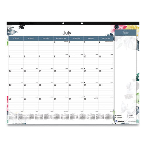 Spring Monthly Academic Desk Pad Calendar, Flora Artwork, 22 x 17, Black Binding, 18-Month (July to Dec): 2022 to 2023-(REDCA1716BD)