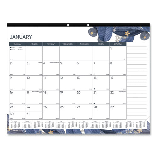 Monthly Desk Pad Calendar, Gold Detail Floral Artwork, 22 x 17, Black Binding, Clear Corners, 12-Month (Jan-Dec): 2023-(REDC194128)
