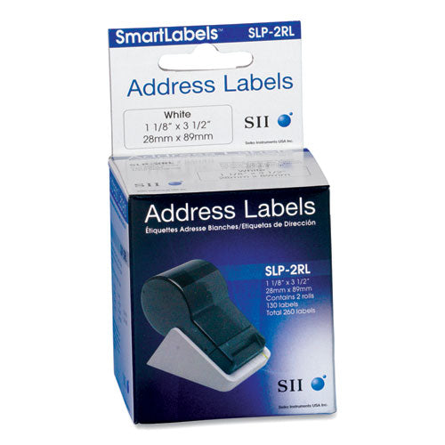 SLP-2RL Self-Adhesive Address Labels, 1.12" x 3.5", White, 130 Labels/Roll, 2 Rolls/Box-(SKPSLP2RL)
