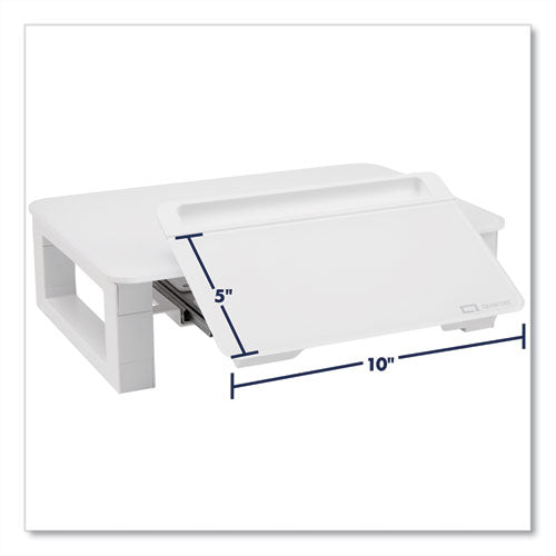 Adjustable Height Desktop Glass Monitor Riser with Dry-Erase Board, 14 x 10.25 x 2.5 to 5.25, White, Supports 100 lb-(QRTQ090GMRW01)