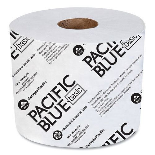 Pacific Blue Basic High-Capacity Bathroom Tissue, Septic Safe, 2-Ply, White, 1,000 Sheets/Roll, 48 Rolls/Carton-(GPC1944801)