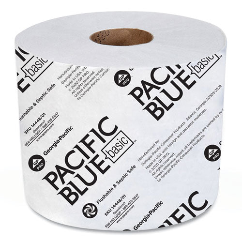 Pacific Blue Basic High-Capacity Bathroom Tissue, Septic Safe, 1-Ply, White, 1,500/Roll, 48/Carton-(GPC1444801)