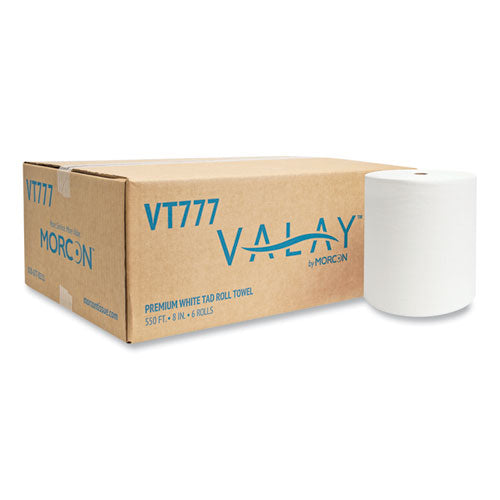 Valay Proprietary TAD Roll Towels, 1-Ply, 7.5" x 550 ft, White, 6 Rolls/Carton-(MORVT777)