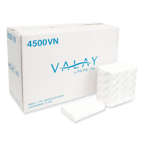 Valay Interfolded Napkins, 2-Ply, 6.5 x 8.25, White, 500/Pack, 12 Packs/Carton-(MOR4500VN)