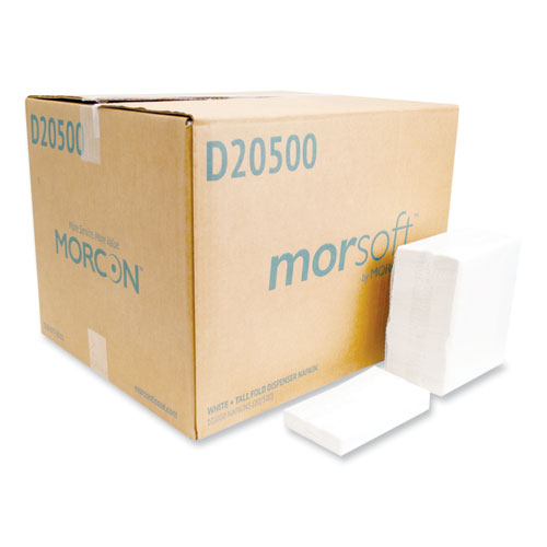 Morsoft Dispenser Napkins, 1-Ply, 6 x 13.5, White, 500/Pack, 20 Packs/Carton-(MORD20500)