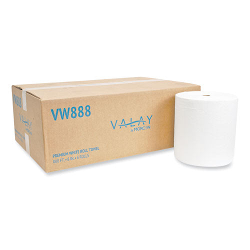 Valay Proprietary Roll Towels, 1-Ply, 8" x 800 ft, White, 6 Rolls/Carton-(MORVW888)