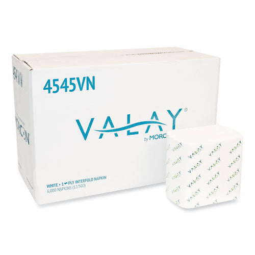 Valay Interfolded Napkins, 1-Ply, White, 6.5 x 8.25, 6,000/Carton-(MOR4545VN)