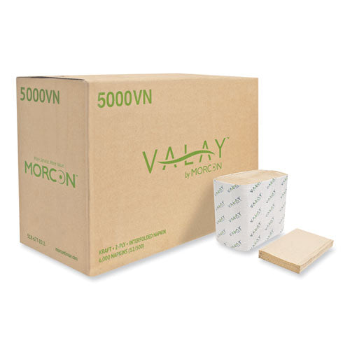 Valay Interfolded Napkins, 2-Ply, 6.5 x 8.25, Kraft, 6,000/Carton-(MOR5000VN)