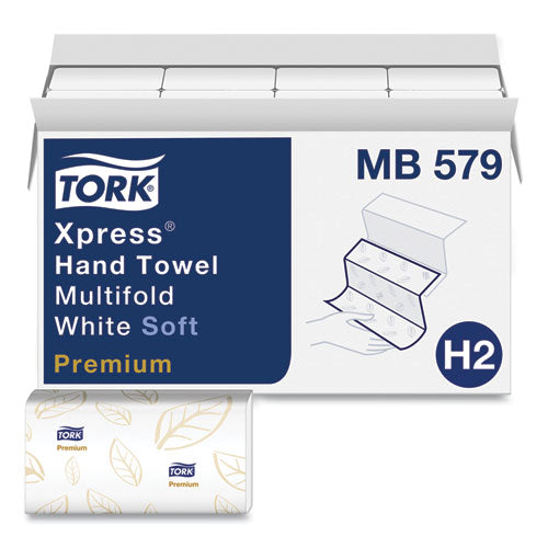 Premium Soft Xpress 3-Panel Multifold Hand Towels, 2-Ply, 9.13 x 9.5, White with Blue Leaf, 135/Packs, 16 Packs/Carton-(TRKMB579)