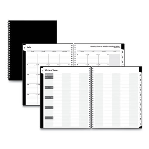 Solid Black Teachers Weekly/Monthly Lesson Planner, Two-Page Spread (Nine Classes), 11 x 8.5, Black Cover, 2022 to 2023-(BLS134433)