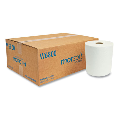Morsoft Universal Roll Towels, 1-Ply, 8" x 800 ft, White, 6 Rolls/Carton-(MORW6800)