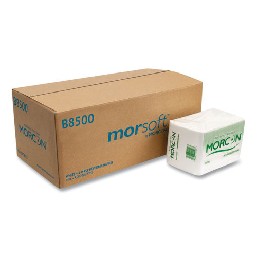 Morsoft Beverage Napkins, 9 x 9/4, White, 500/Pack, 8 Packs/Carton-(MORB8500)