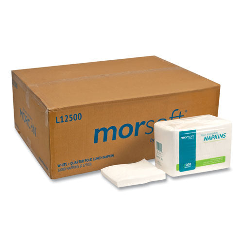 Morsoft 1/4 Fold Lunch Napkins, 1 Ply, 11.8" x 11.8", White, 6,000/Carton-(MOR1250)