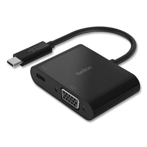 USB-C to VGA + Charge Adapter, USB-C(F)/USB-C(M)/VGA, 2.36", Black-(BLKAVC001BKBL)